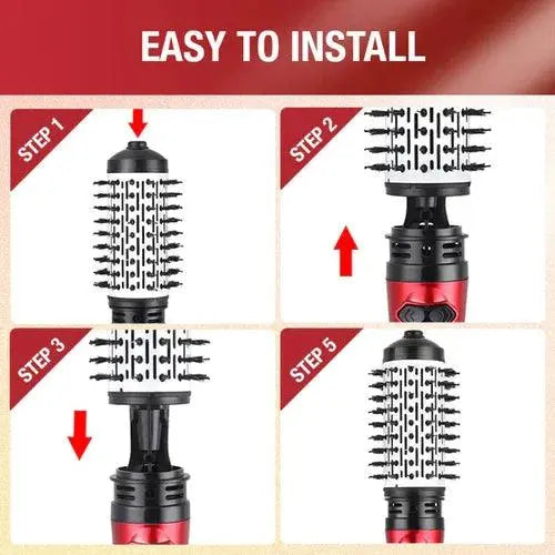 Rotierende Warmluftbürste mit 2 Aufsätzen | 360° Rotation, 3 Temperaturstufen | Für Volumen, Locken &amp; Glätten, Salon-Finish
