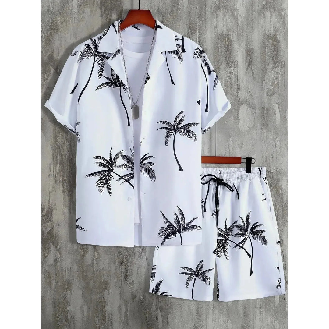 Herren Sommer Set mit Hawaii-Muster | Zweiteiler aus leichtem Polyester | Freizeit Outfit für Urlaub &amp; Strand