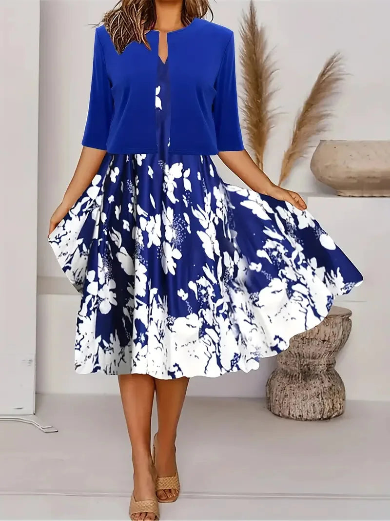 Damen Sommer-Set | 2-teilig mit Midi-Kleid und Blazer für Büro und besondere Anlässe