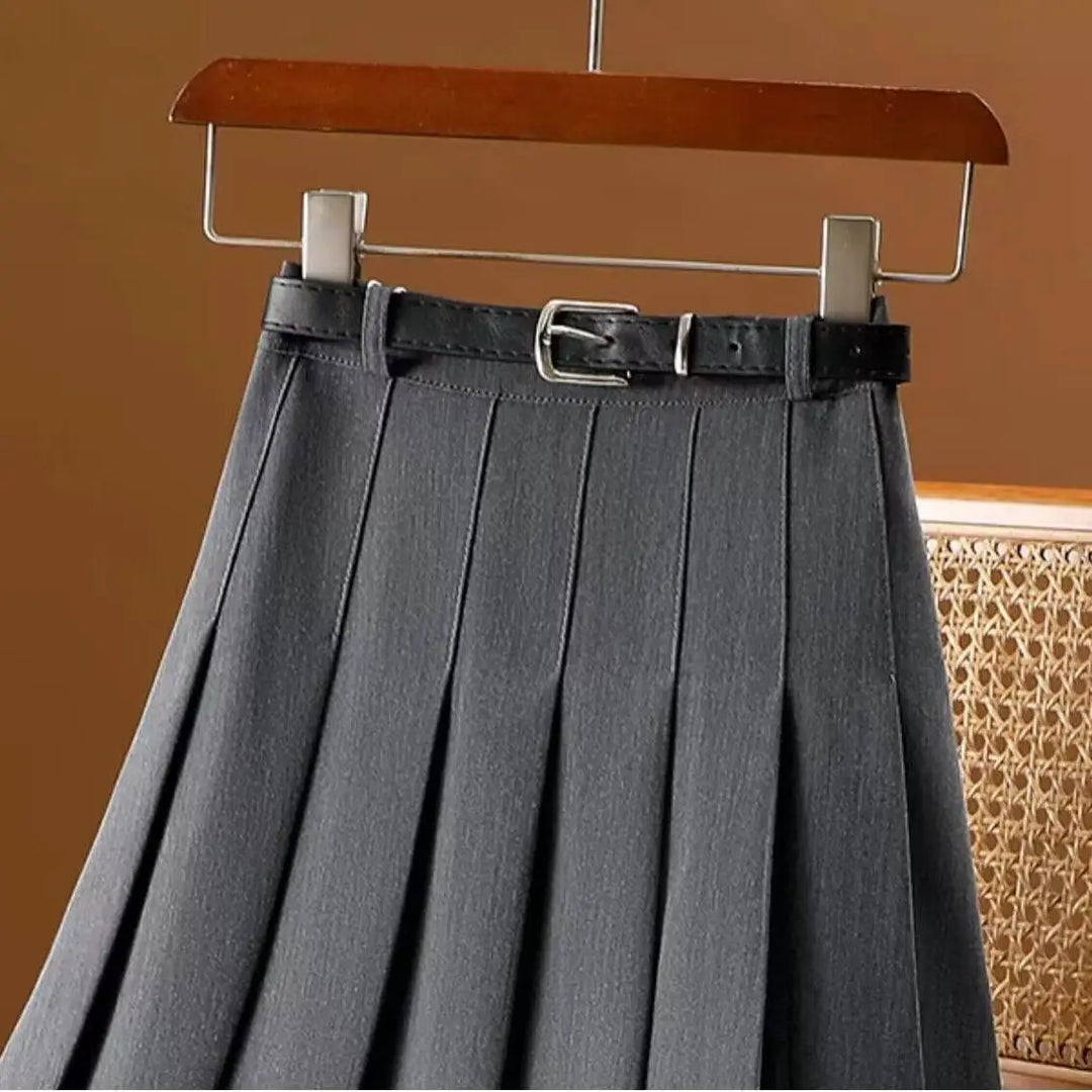 Damen Faltenrock Midi mit Gürtel | Eleganter Plisseerock mit hoher Taille &amp; ausgestelltem Schnitt für Alltag &amp; Büro