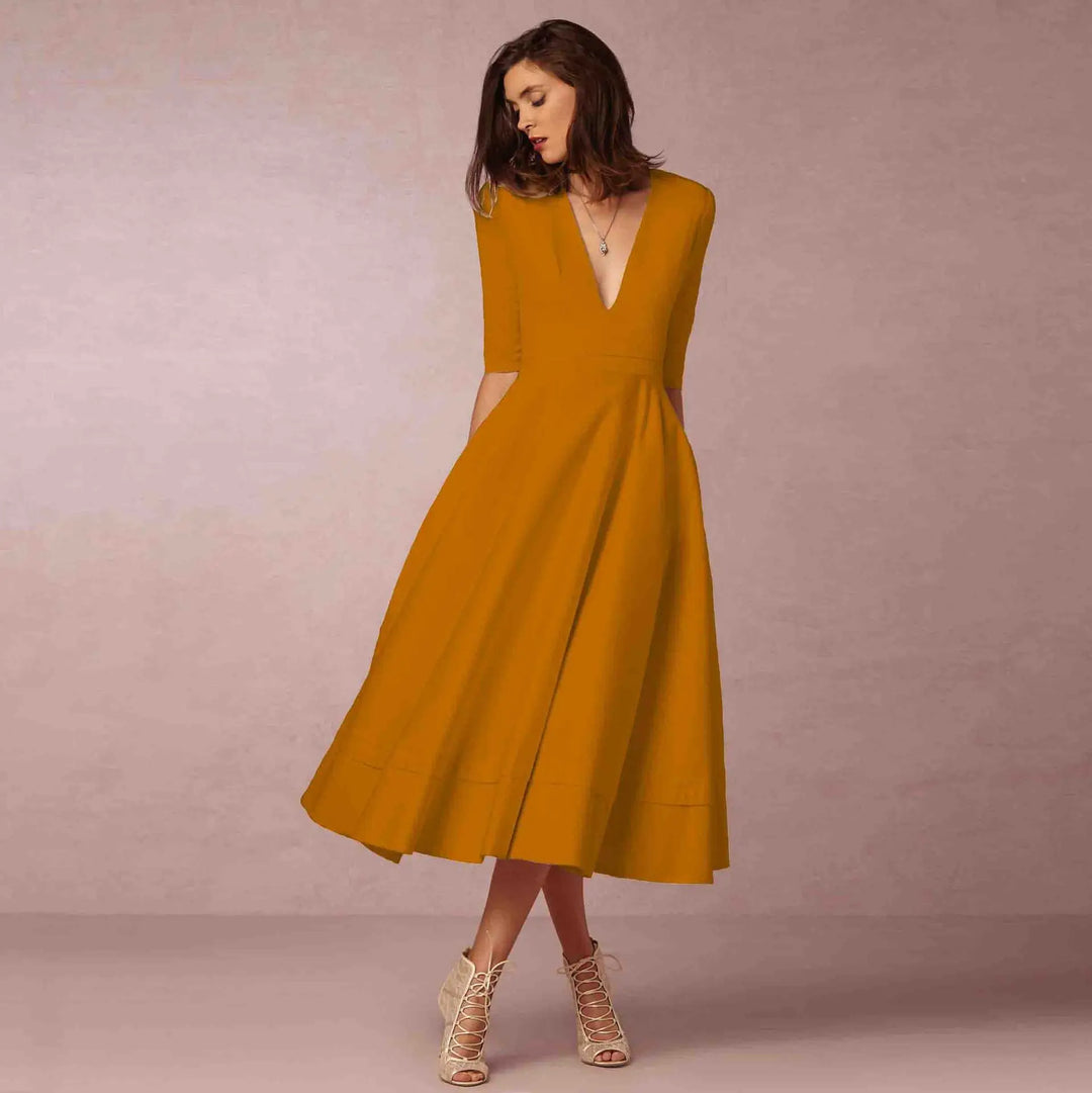 Damen Abendkleid Midi mit raffinierter Silhouette | Elegant für Hochzeit &amp; Gala | Bequeme Passform, frei beweglich