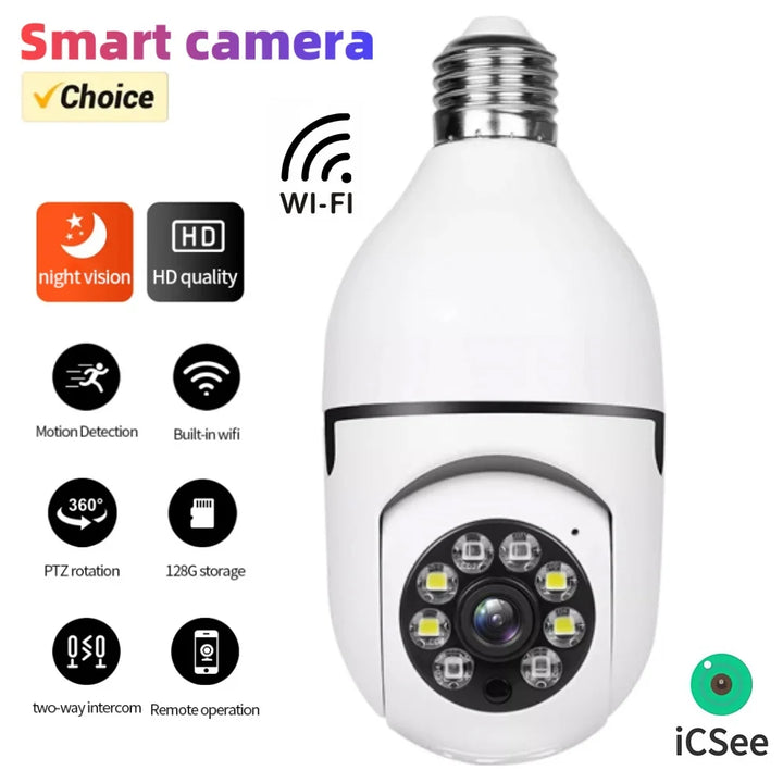 E27 360° panorama security camera | 1080P HD + night mode | 2-way audio &amp; motion alarm | indoor Wi-Fi camera