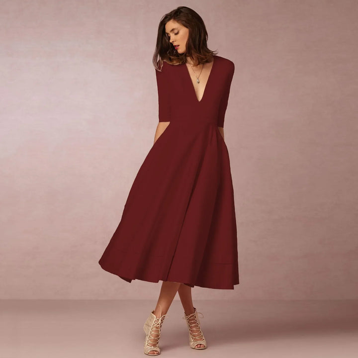 Damen Abendkleid Midi mit raffinierter Silhouette | Elegant für Hochzeit &amp; Gala | Bequeme Passform, frei beweglich