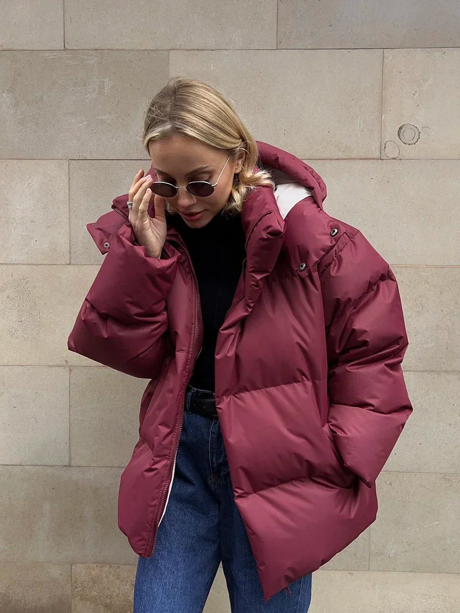 Damen Steppjacke für Herbst und Winter | Warm gefütterte Oversize Winterjacke mit langen Ärmeln und praktischen Taschen