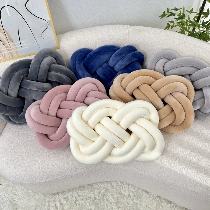 Coussin décoratif à motif noué | Design géométrique | Lavable et doux