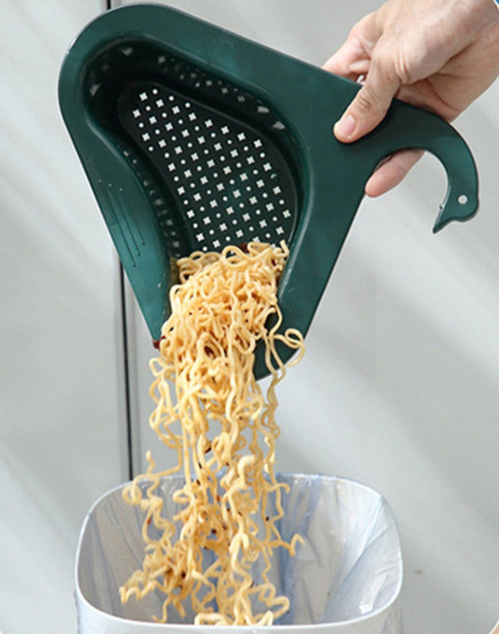 Filtre d’évier d’angle avec crochet lot de 2 | Design cygne, gain de place | Pour déchets de cuisine, égouttoir et porte-éponge