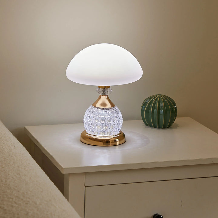 LED Pilz Tischlampe 28 cm mit Kristalloptik | Warmweißes Licht im Vintage-Design | Dekolampe für Wohnzimmer und Schlafzimmer