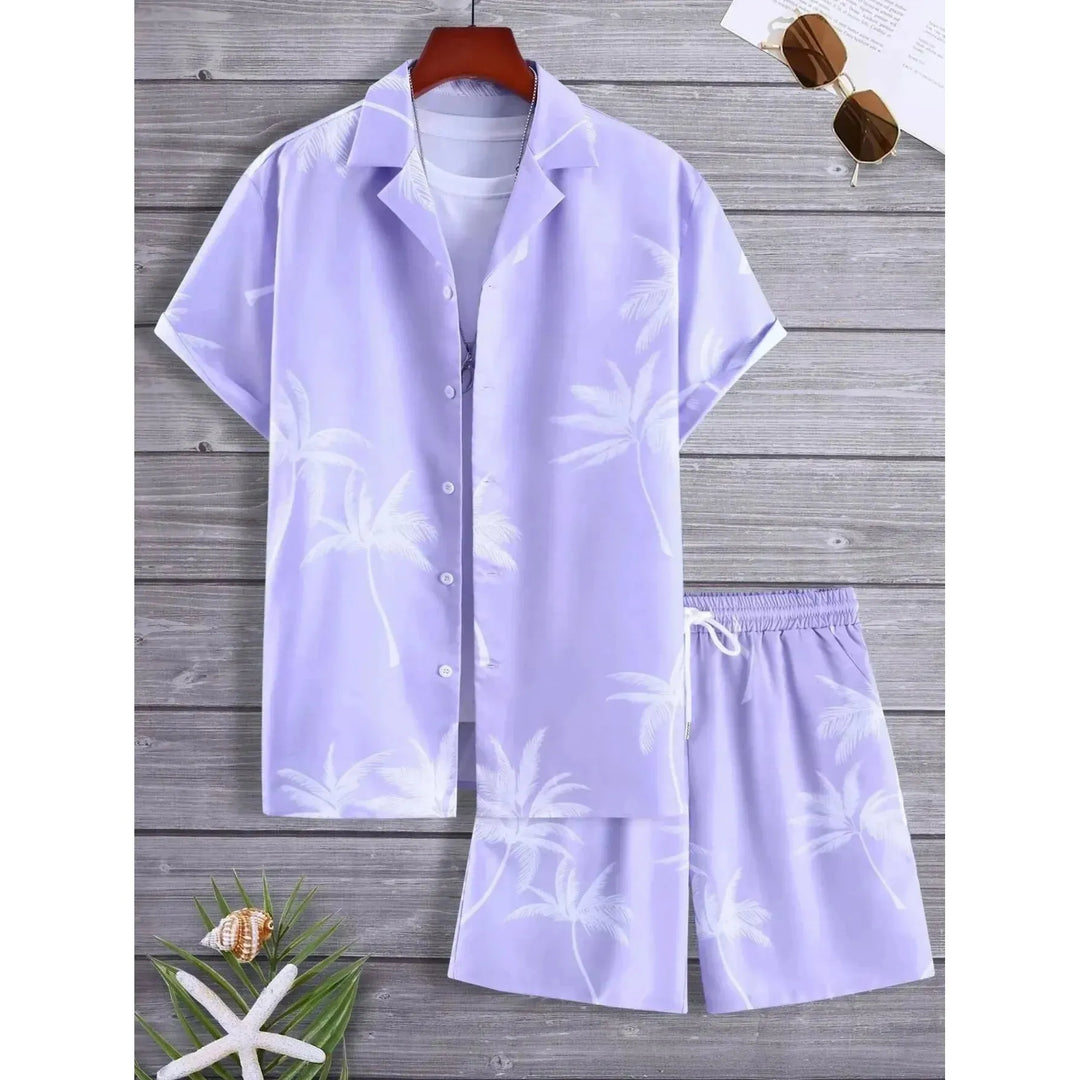 Herren Sommer Set mit Hawaii-Muster | Zweiteiler aus leichtem Polyester | Freizeit Outfit für Urlaub &amp; Strand