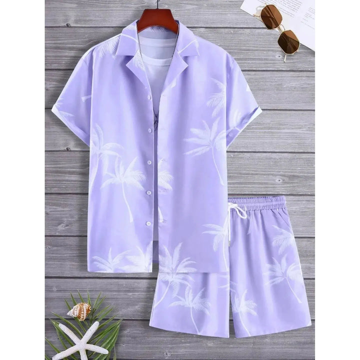 Herren Sommer Set mit Hawaii-Muster | Zweiteiler aus leichtem Polyester | Freizeit Outfit für Urlaub &amp; Strand