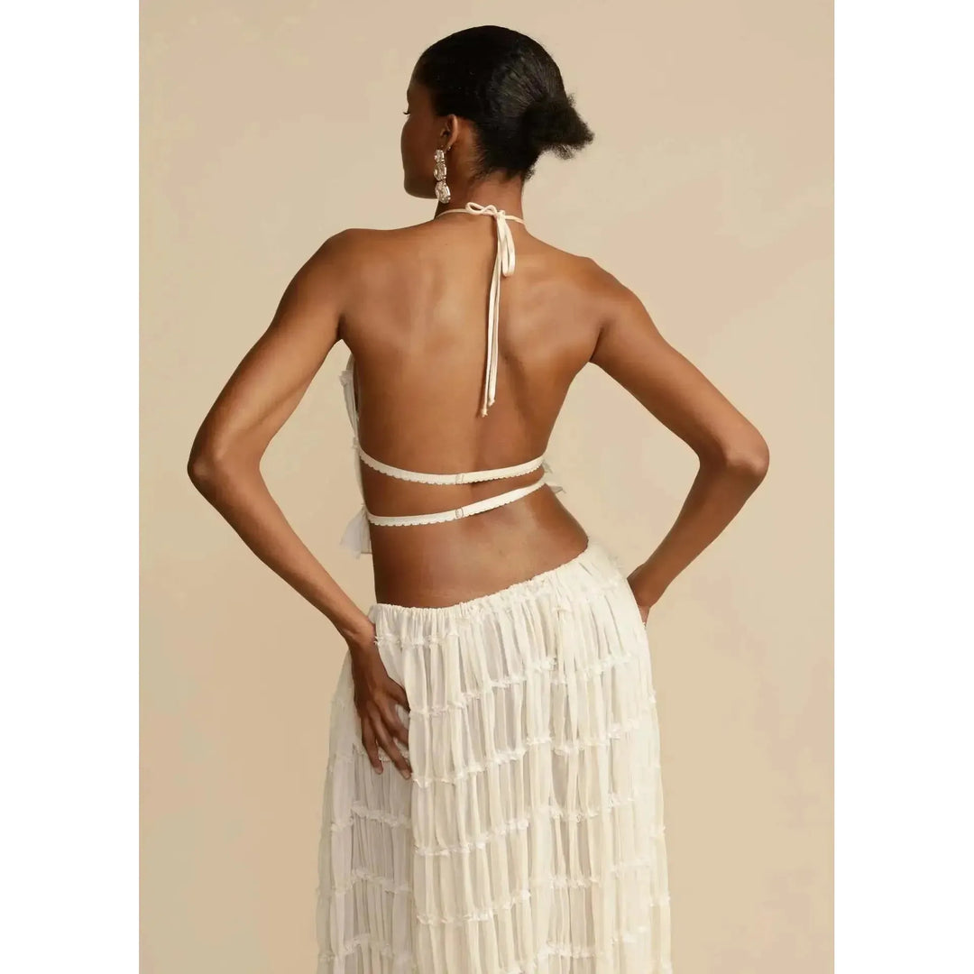 Damen Zweiteiler mit Neckholder Top &amp; Maxirock | Boho Sommer Set mit elastischem Bund | Luftiger Freizeit-Look