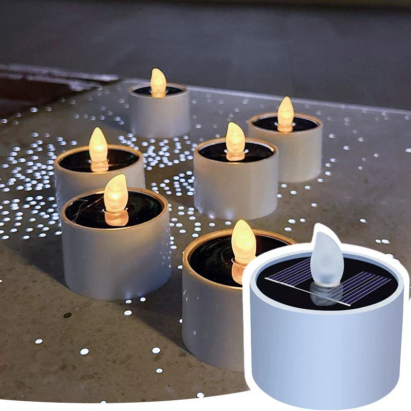Solar LED Kerzen 6er Set für Außen | Flackerndes Licht mit Dämmerungsautomatik | Wetterfest für Garten, Terrasse und Balkon
