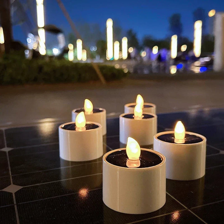 Solar LED Kerzen 6er Set für Außen | Flackerndes Licht mit Dämmerungsautomatik | Wetterfest für Garten, Terrasse und Balkon