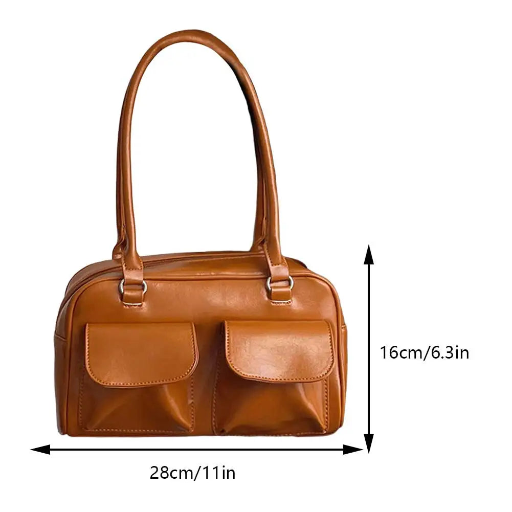 Damen Satchel Handtasche | Vintage-Design mit Fronttaschen, stabilem Henkel und geräumigem Innenfach