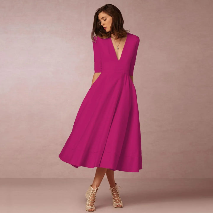 Damen Abendkleid Midi mit raffinierter Silhouette | Elegant für Hochzeit &amp; Gala | Bequeme Passform, frei beweglich