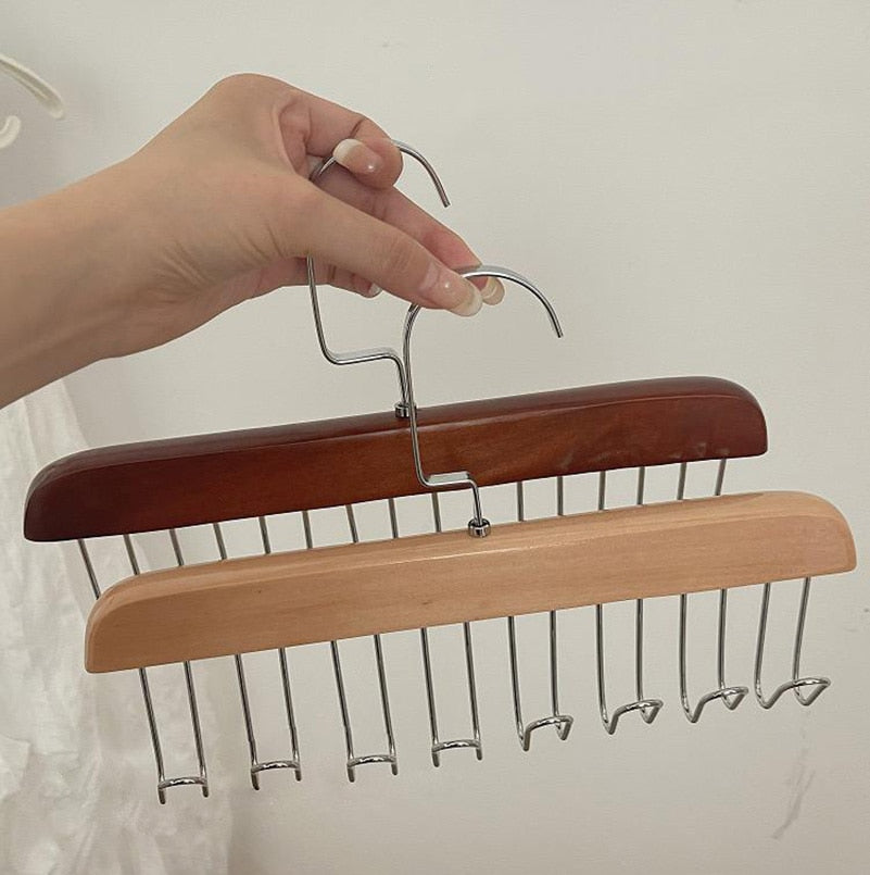 Anti-Rutsch Mehrfach-Kleiderhaken mit 8 Haken | Stahl &amp; Holz | Für Jacken, Taschen, Schals &amp; Dessous | 18,5 × 28 cm