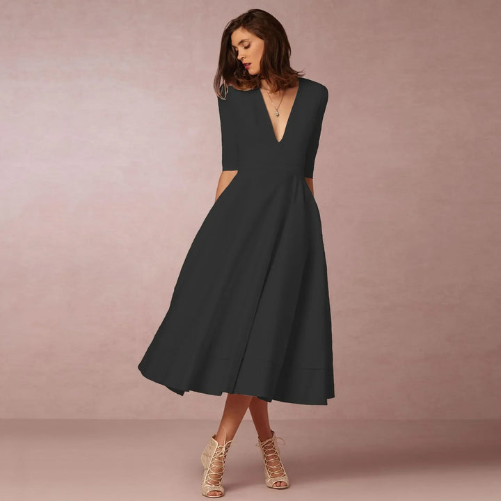 Damen Abendkleid Midi mit raffinierter Silhouette | Elegant für Hochzeit &amp; Gala | Bequeme Passform, frei beweglich