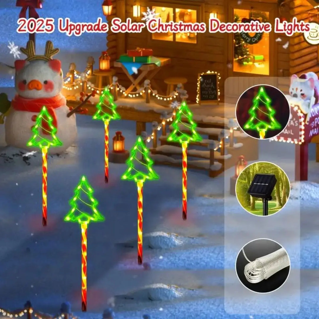 Solar Weihnachtsbaumlichter 5er Set für außen | LED-Gartenbeleuchtung mit Erdspießen und automatischer Lichtfunktion