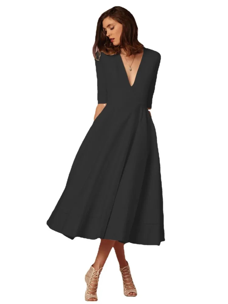 Damen Abendkleid Midi mit raffinierter Silhouette | Elegant für Hochzeit &amp; Gala | Bequeme Passform, frei beweglich