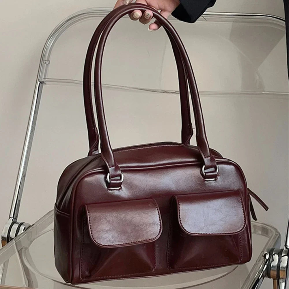 Damen Satchel Handtasche | Vintage-Design mit Fronttaschen, stabilem Henkel und geräumigem Innenfach