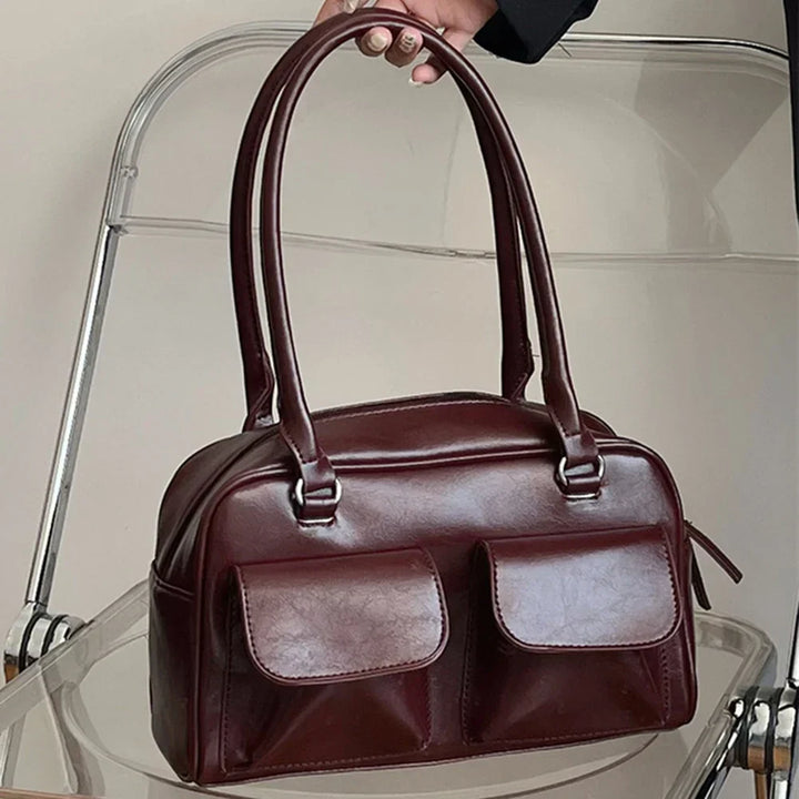 Damen Satchel Handtasche | Vintage-Design mit Fronttaschen, stabilem Henkel und geräumigem Innenfach