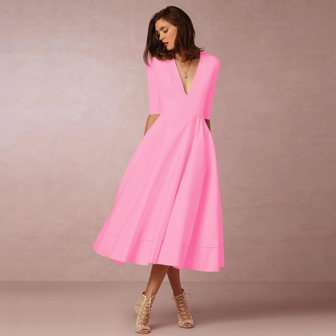 Damen Abendkleid Midi mit raffinierter Silhouette | Elegant für Hochzeit &amp; Gala | Bequeme Passform, frei beweglich
