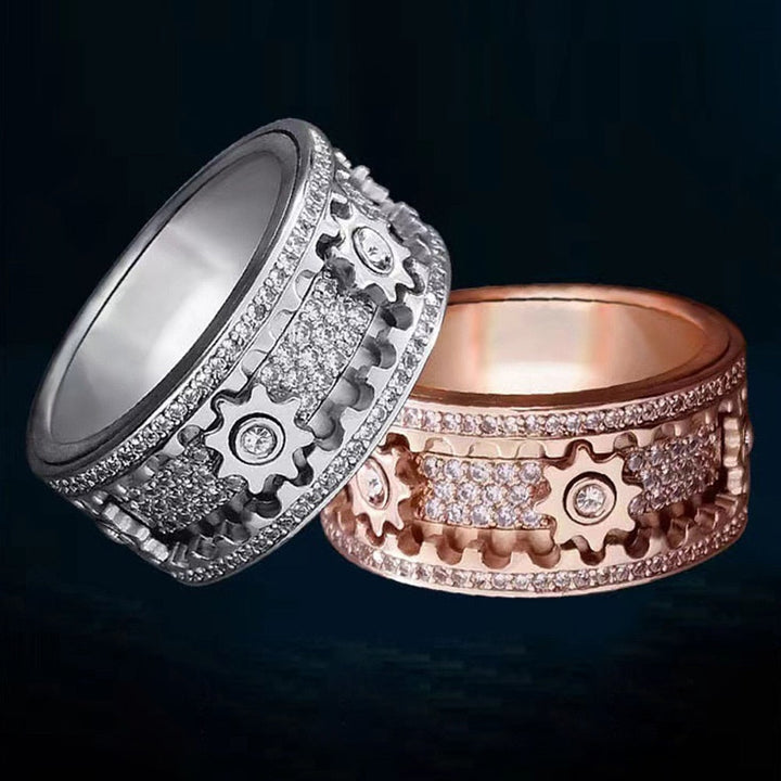 Spinner Ring aus Edelstahl | Anti-Stress-Ring mit 6 Zahnrädern und Zirkonia