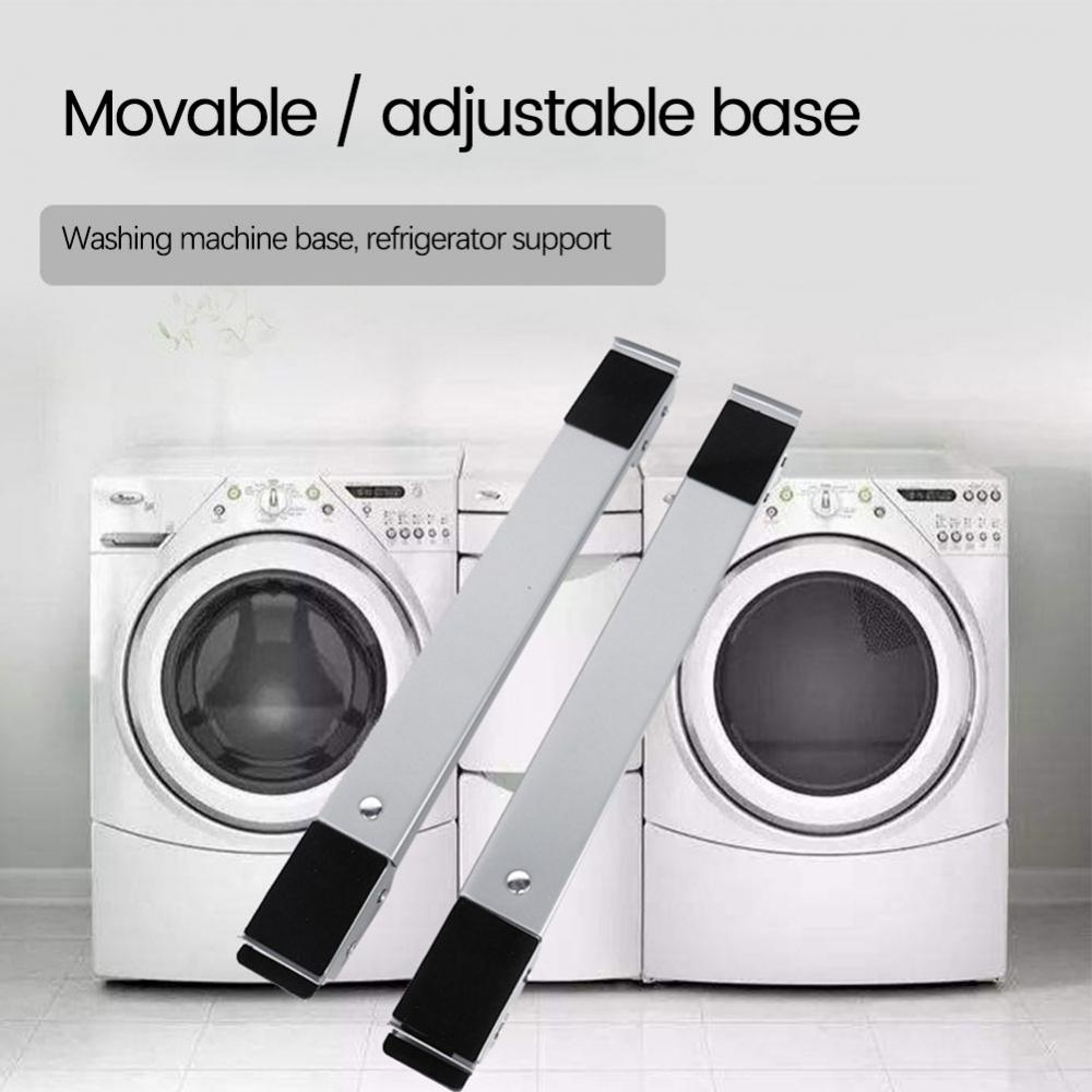 Washing machine stand with wheels &amp; brake | Adjustable plastic+metal base 45x5x4 cm | Water-resistant | White/silver/gray