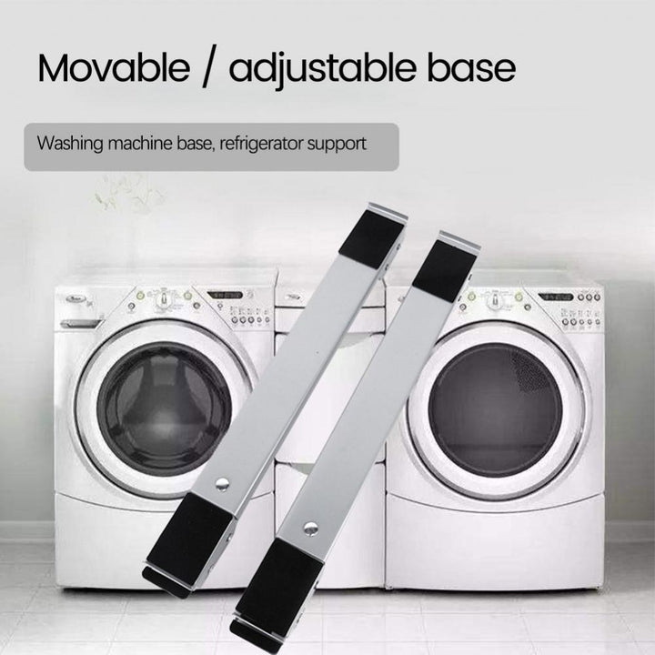 Washing machine stand with wheels &amp; brake | Adjustable plastic+metal base 45x5x4 cm | Water-resistant | White/silver/gray