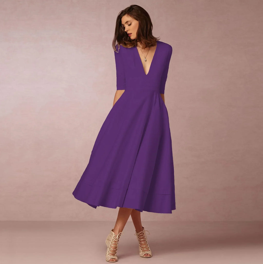 Damen Abendkleid Midi mit raffinierter Silhouette | Elegant für Hochzeit &amp; Gala | Bequeme Passform, frei beweglich