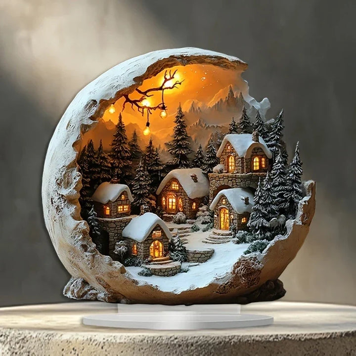 LED Weihnachtsdorf | Beleuchtete Weihnachtsdekoration mit verschneiten Häusern, Tannenbäumen und 3D-Winterlandschaft für Zuhause