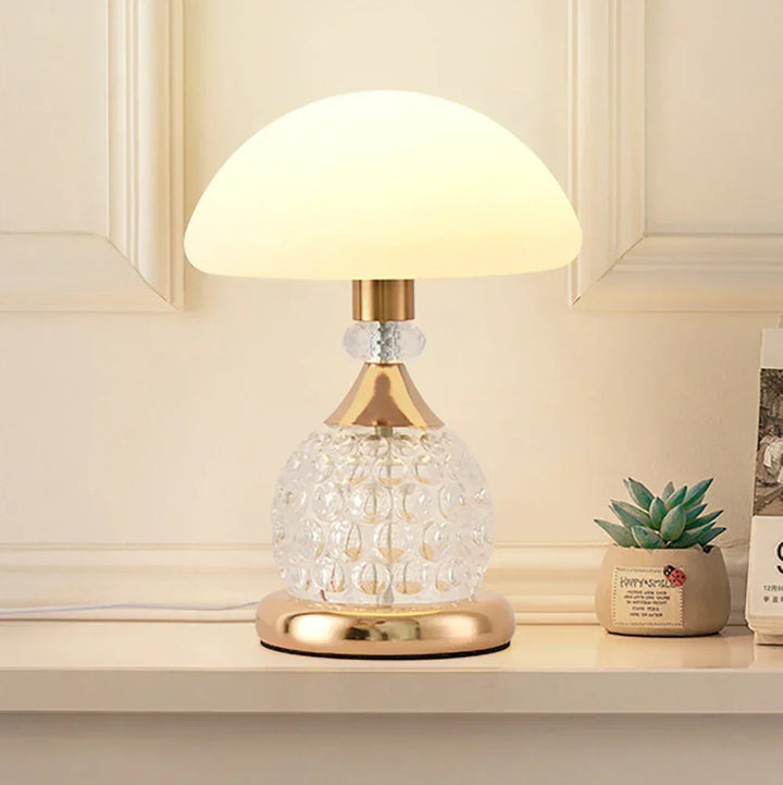 LED Pilz Tischlampe 28 cm mit Kristalloptik | Warmweißes Licht im Vintage-Design | Dekolampe für Wohnzimmer und Schlafzimmer