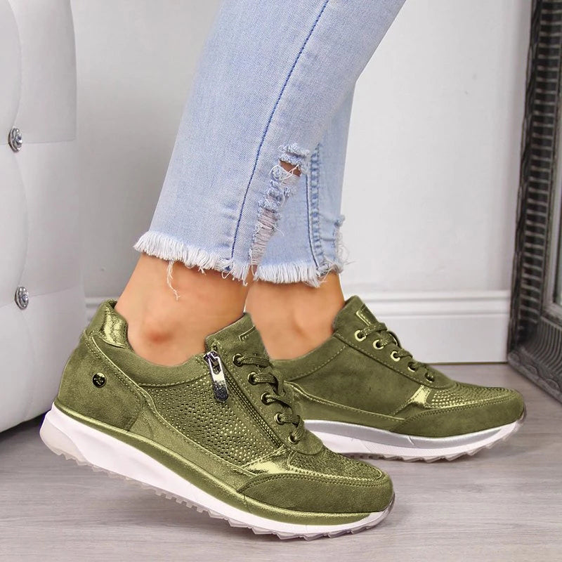 Damen Sneaker mit Reißverschluss | Atmungsaktives Mesh, ergonomisches Fußbett &amp; rutschfeste Sohle | Bequeme Alltagsschuhe fürs Büro