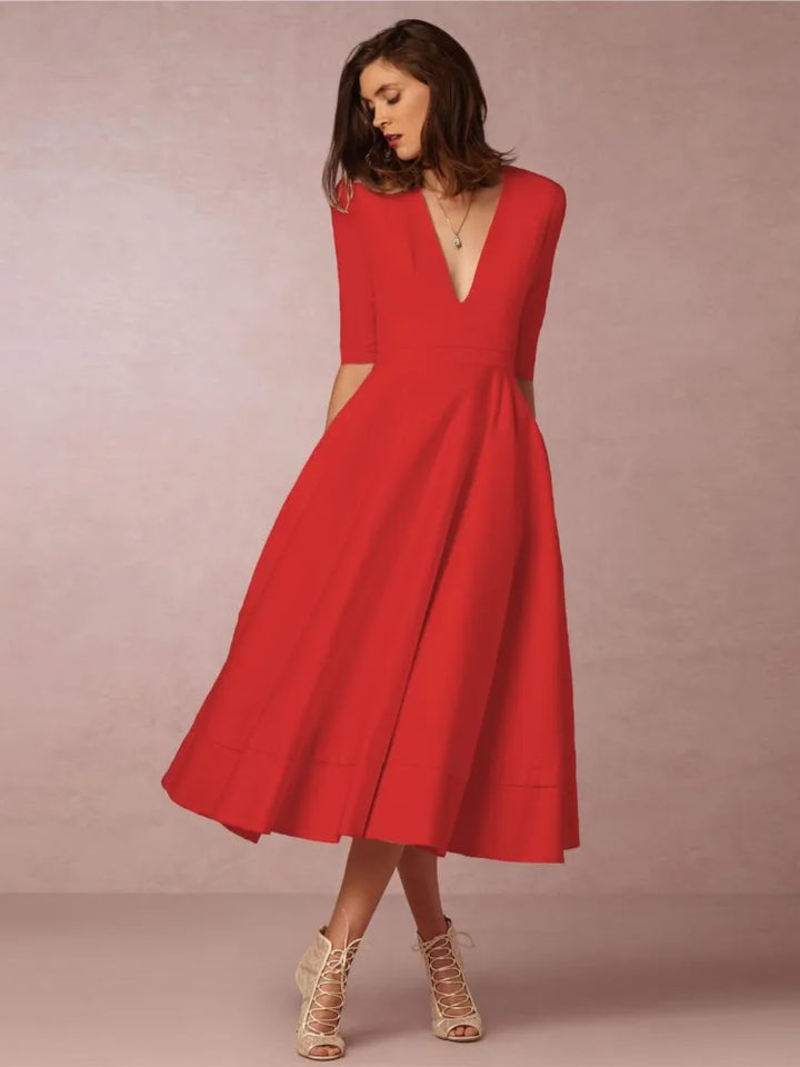 Damen Abendkleid Midi mit raffinierter Silhouette | Elegant für Hochzeit &amp; Gala | Bequeme Passform, frei beweglich