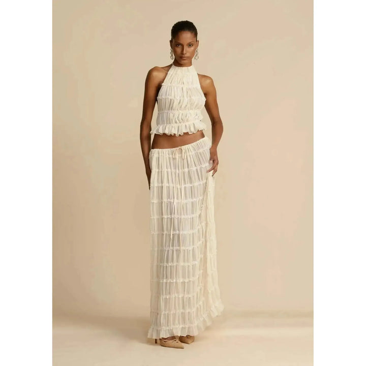 Damen Zweiteiler mit Neckholder Top &amp; Maxirock | Boho Sommer Set mit elastischem Bund | Luftiger Freizeit-Look