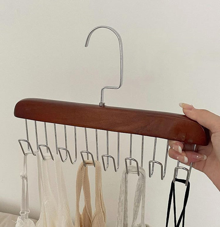 Anti-Rutsch Mehrfach-Kleiderhaken mit 8 Haken | Stahl &amp; Holz | Für Jacken, Taschen, Schals &amp; Dessous | 18,5 × 28 cm