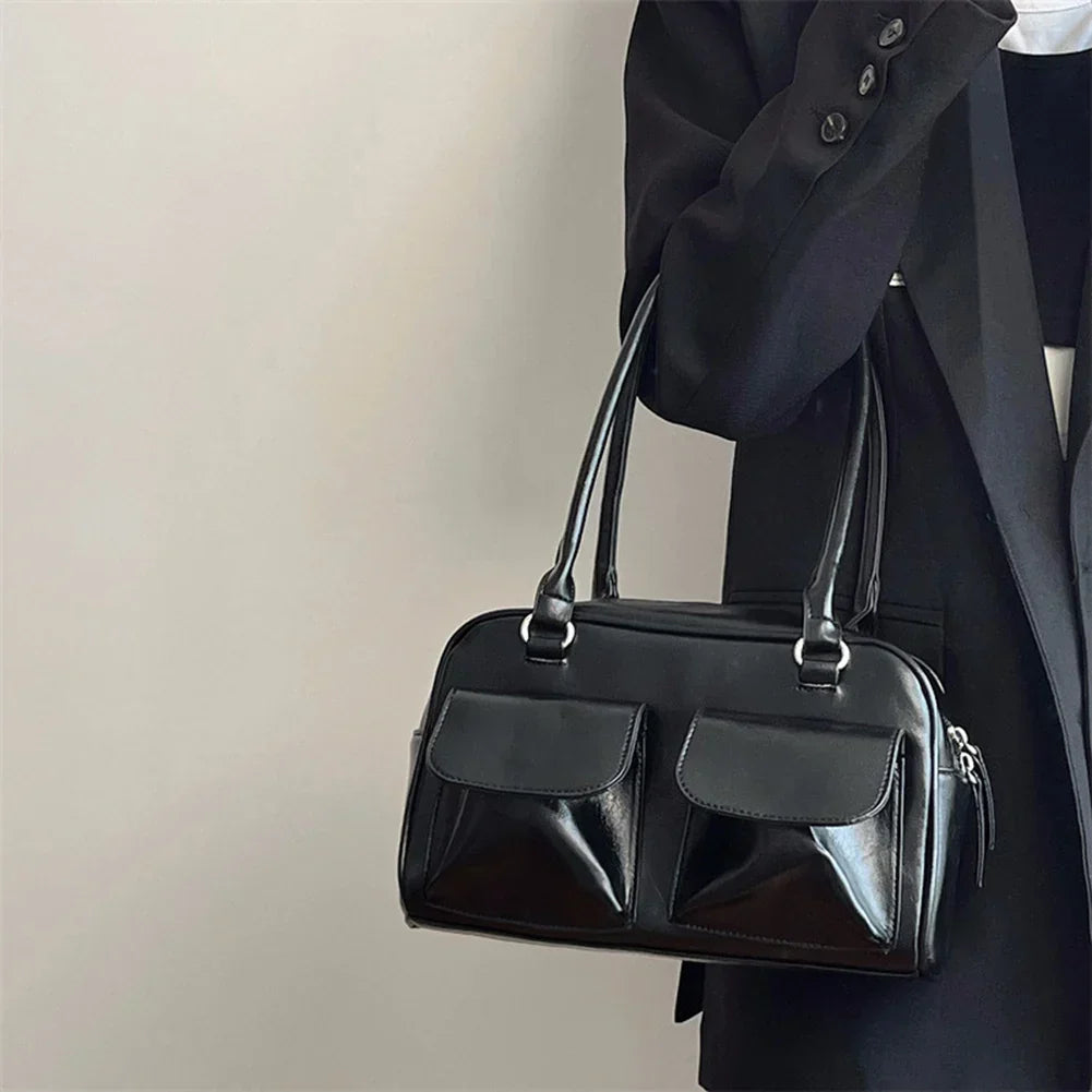 Damen Satchel Handtasche | Vintage-Design mit Fronttaschen, stabilem Henkel und geräumigem Innenfach