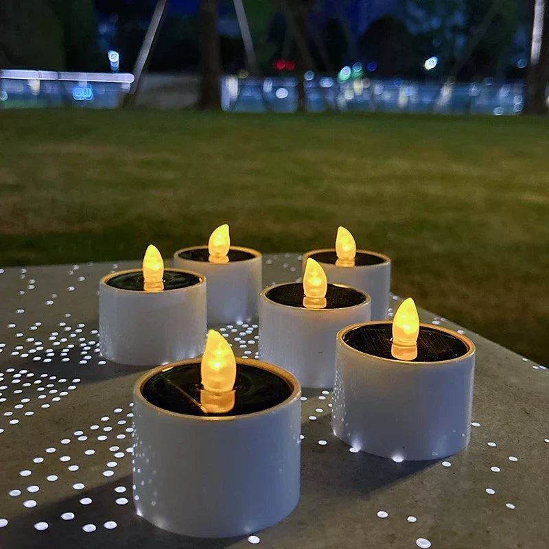 Solar LED Kerzen 6er Set für Außen | Flackerndes Licht mit Dämmerungsautomatik | Wetterfest für Garten, Terrasse und Balkon
