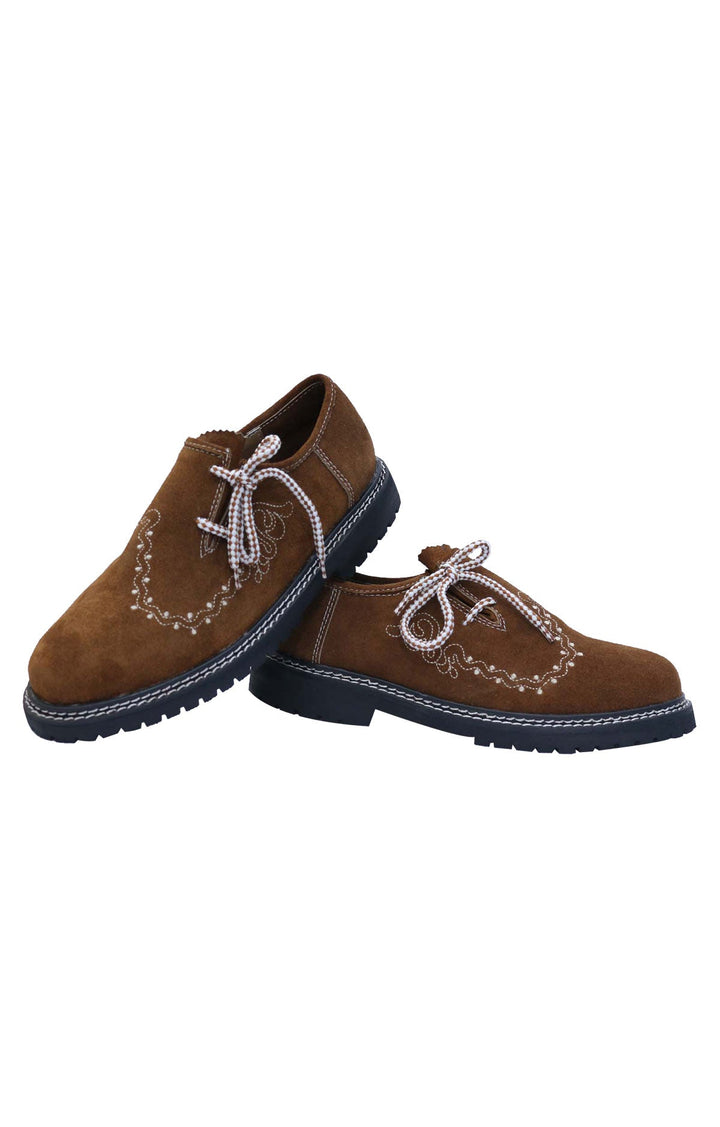 Haferlschuhe Herren | Camelbraune Trachtenschuhe aus Ziegenveloursleder mit seitlicher Schnürung für Lederhosen