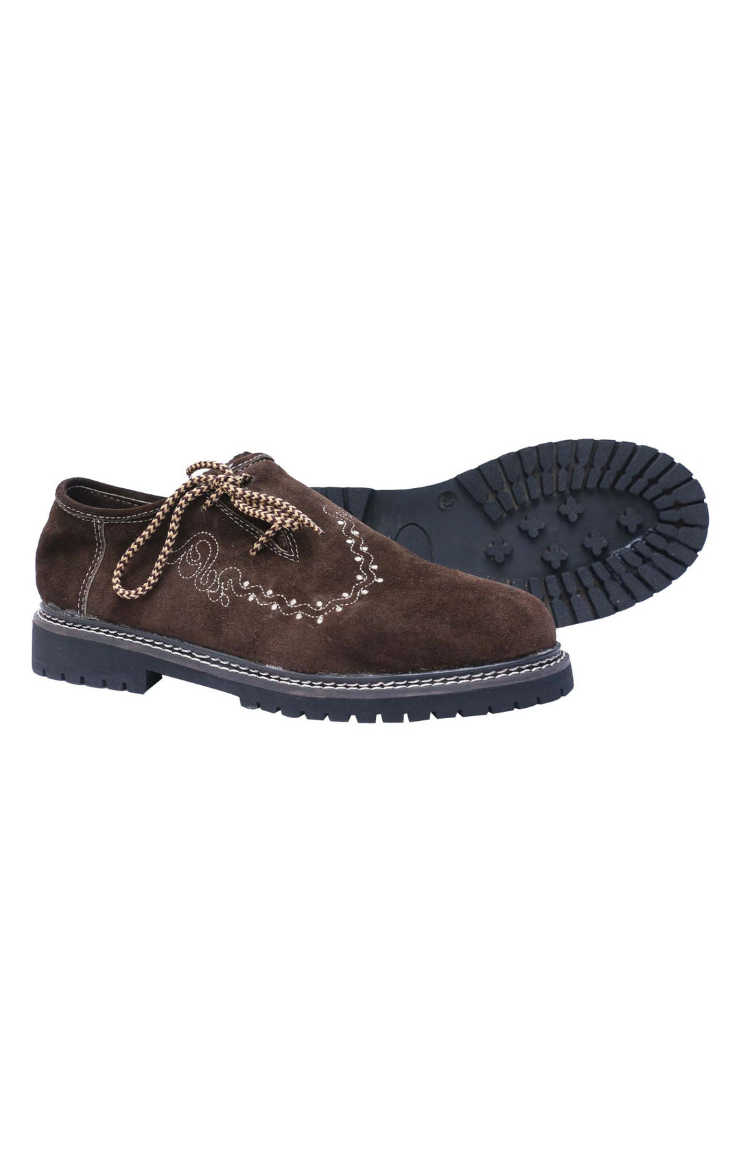 Haferlschuhe Herren | Dunkelbraune Trachtenschuhe aus Ziegenveloursleder mit Schnürung für Lederhosen und Oktoberfest