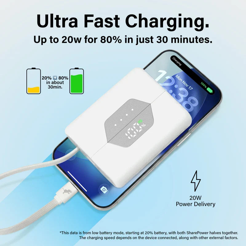 Powerbank 10.000 mAh | Teilbare Magnet-Powerbank mit zwei 5.000-mAh-Akkus und separaten USB-C-Anschlüssen