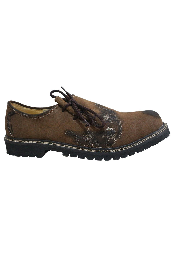 Haferlschuhe Herren | Braune Trachtenschuhe aus Ziegenveloursleder mit Schnürung für Lederhosen und Oktoberfest
