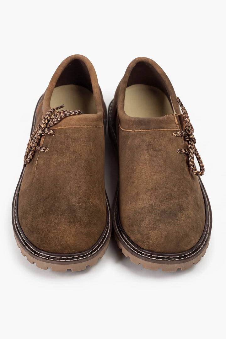 Herren Haferlschuhe aus braunem Echtleder | Trachtenschuhe mit seitlicher Schnürung für Lederhosen und Oktoberfest