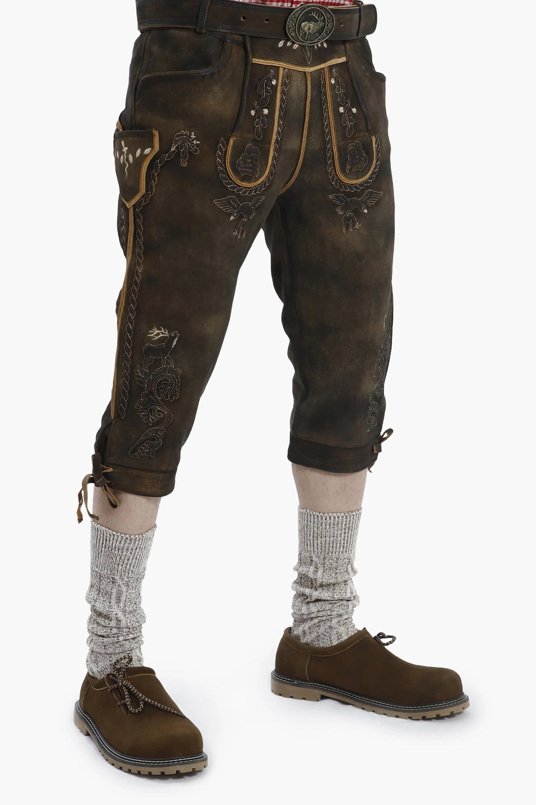 Herren Haferlschuhe aus braunem Echtleder | Trachtenschuhe mit seitlicher Schnürung für Lederhosen und Oktoberfest