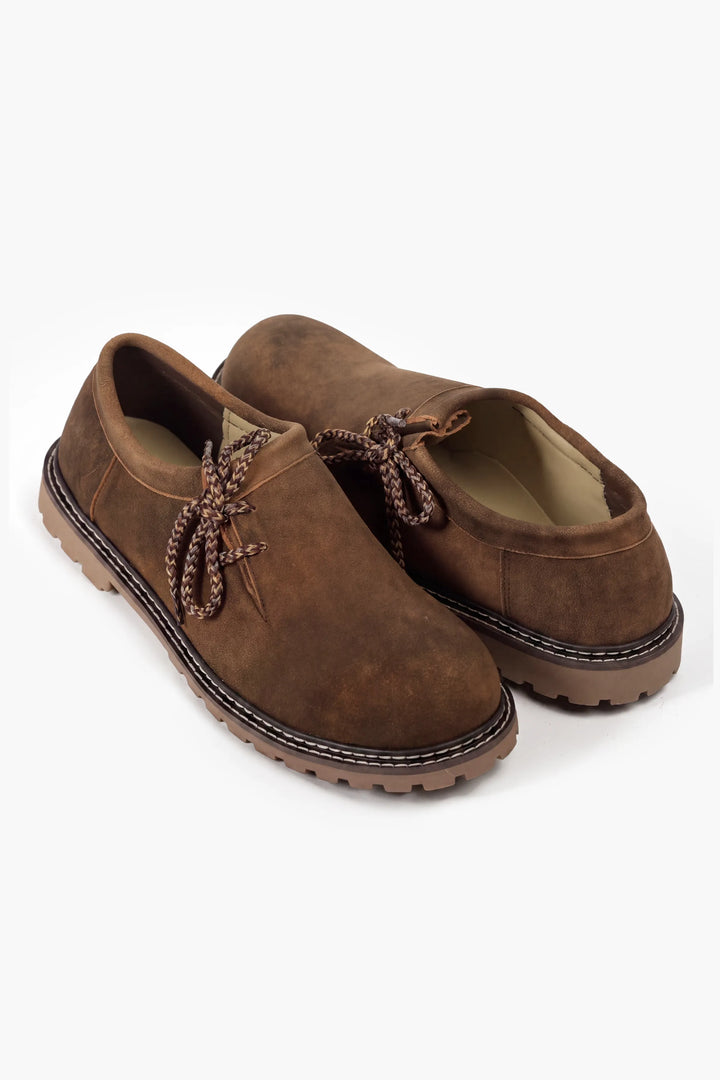 Herren Haferlschuhe aus braunem Echtleder | Trachtenschuhe mit seitlicher Schnürung für Lederhosen und Oktoberfest