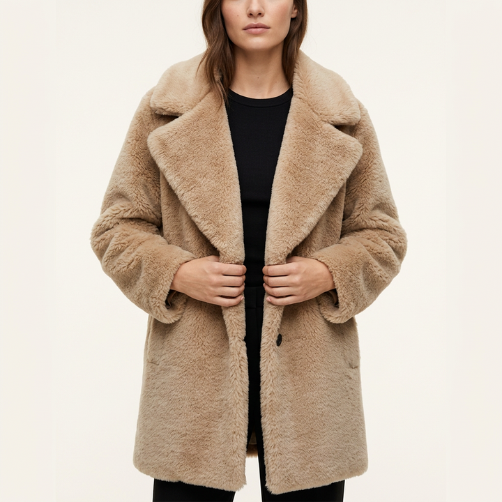 Damen Teddy Wintermantel mit weichem Plüschstoff | Warmer, flauschiger Mantel für kalte Tage, Spaziergänge und Alltag