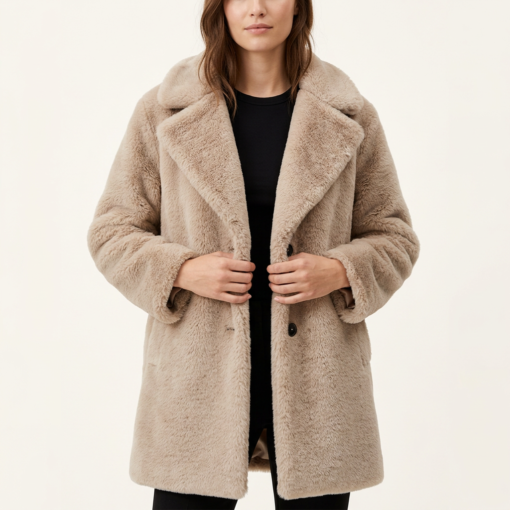 Damen Teddy Wintermantel mit weichem Plüschstoff | Warmer, flauschiger Mantel für kalte Tage, Spaziergänge und Alltag