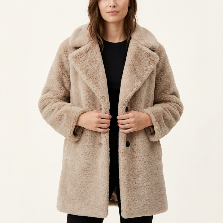 Damen Teddy Wintermantel mit weichem Plüschstoff | Warmer, flauschiger Mantel für kalte Tage, Spaziergänge und Alltag