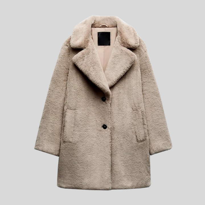 Damen Teddy Wintermantel mit weichem Plüschstoff | Warmer, flauschiger Mantel für kalte Tage, Spaziergänge und Alltag