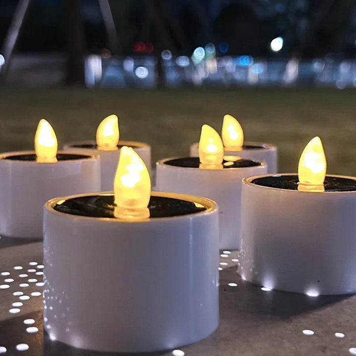 Solar LED Kerzen 6er Set für Außen | Flackerndes Licht mit Dämmerungsautomatik | Wetterfest für Garten, Terrasse und Balkon