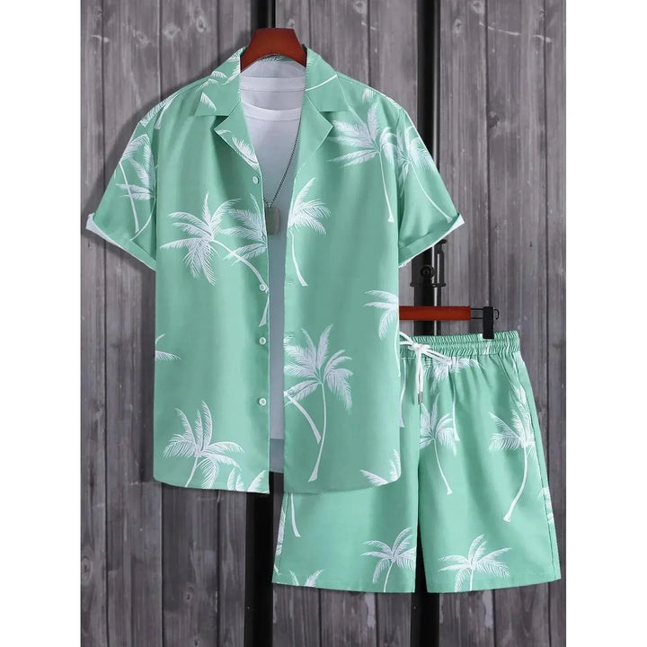 Herren Sommer Set mit Hawaii-Muster | Zweiteiler aus leichtem Polyester | Freizeit Outfit für Urlaub &amp; Strand